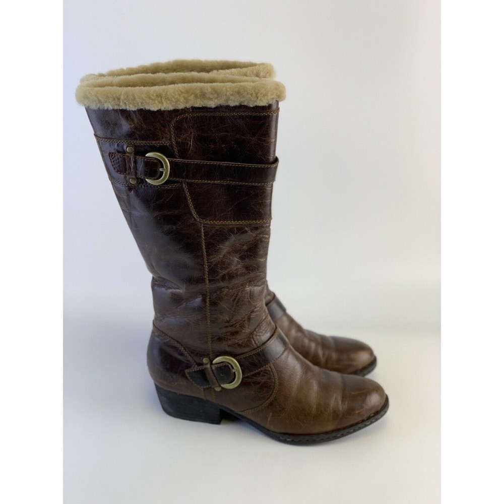 Born Randi Boots Tall Heel Shearling Lined Brown Distressed Leather Womens 11 - Picture 2 of 16